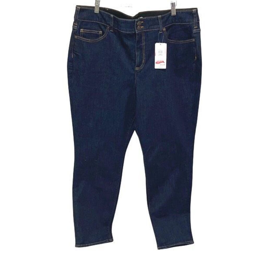 Lands End Womens Denim Double Button Straight Jeans Blue Size 20W NWT